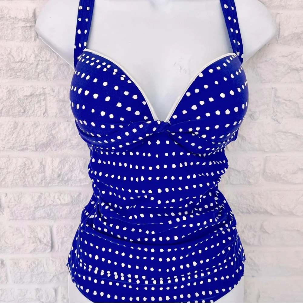 Moontide Blue and White Polka Dot Retro One Piece Bathing Suit, Size 12